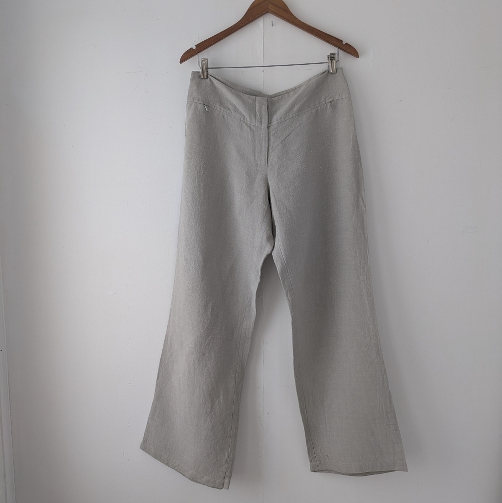 Eileen Fisher Light Gray Linen Blend Classic Wide Leg Trousers Pants Med